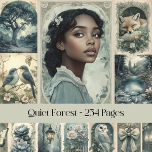 Pagine di foresta tranquilla, carta digitale, diario spazzatura, verde, pastello, carta per scrapbooking, boschi, immagini stampabili, campagna, paesaggi