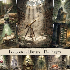 Papel digital de biblioteca, fondos de fantasía vintage, texturas de libros antiguos, paquete de papel para álbumes de recortes de estilo academia oscura