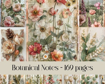Botanical Junk Journal Pages: Vintage Floral Ephemera (Digital Download)