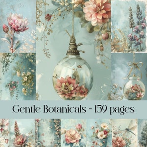 Gentle Botanicals Pages, afdrukbare afbeeldingen, afdrukbare afbeeldingen, vintage textuur, junk journal, plakboekpapier, bloemen, planten