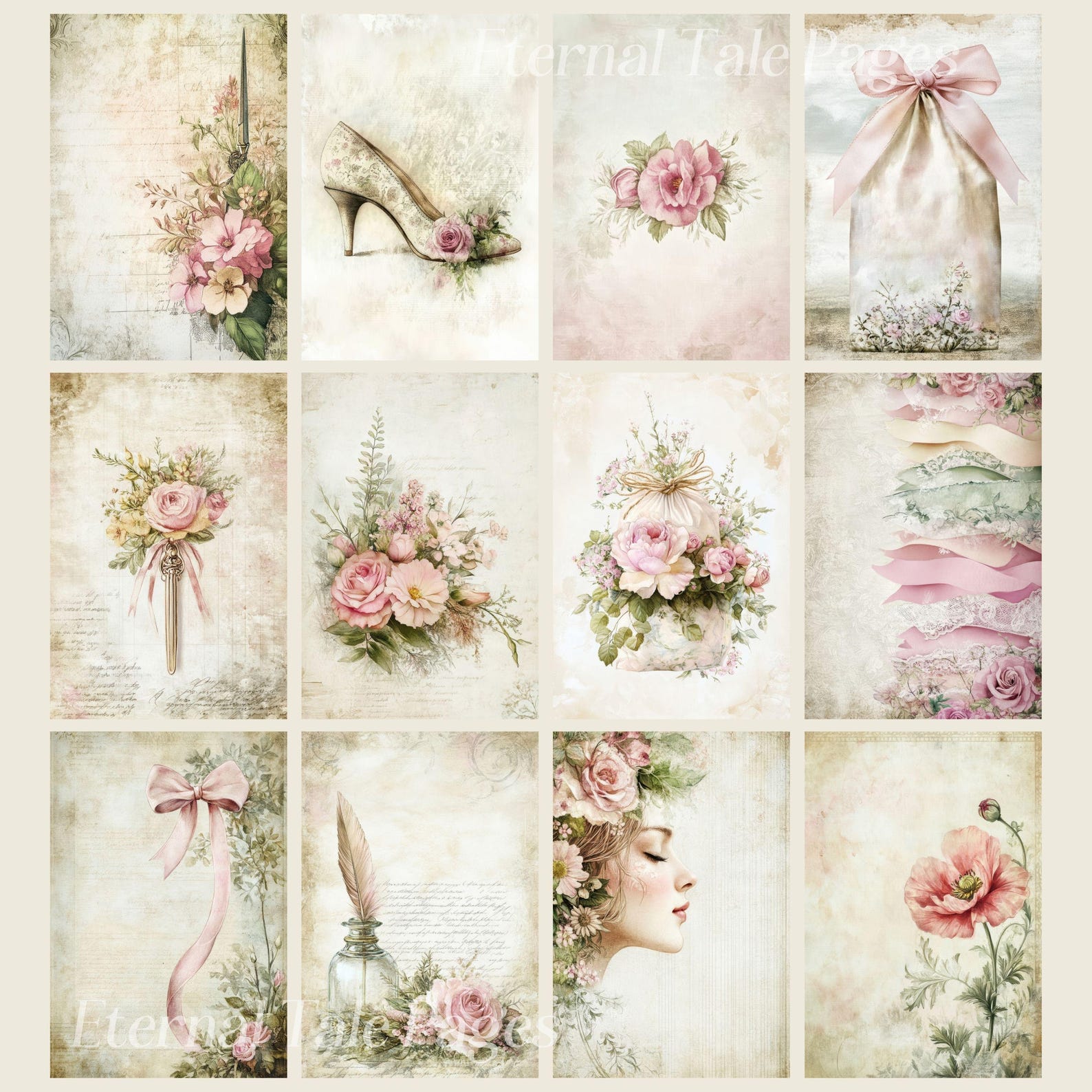 Vintage Floral Digital Paper: Shabby Chic Junk Journal (166 Pages ...