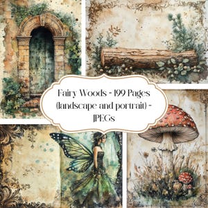 Fairy Woods Pages, Junk Journal, Wald, Natur, Scrapbook Papier, Hintergrundpapier, Portrait, Landschaft, rustikal, Wald