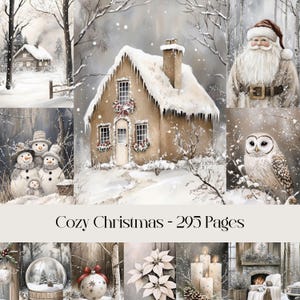 Gemütliches digitales Weihnachtspapier-Set - Weiche, neutrale Weihnachtspapiere, Beige Winter-Hintergründe, Weihnachts-Sammelalbum & Junk-Journal Ephemera
