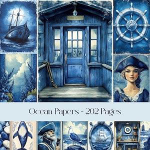 Ocean Papers, journal nautique, papier numérique, journal indésirable, scrapbooking, mer, vie marine, créatures marines, pirates, bateau, ancre, imprimable