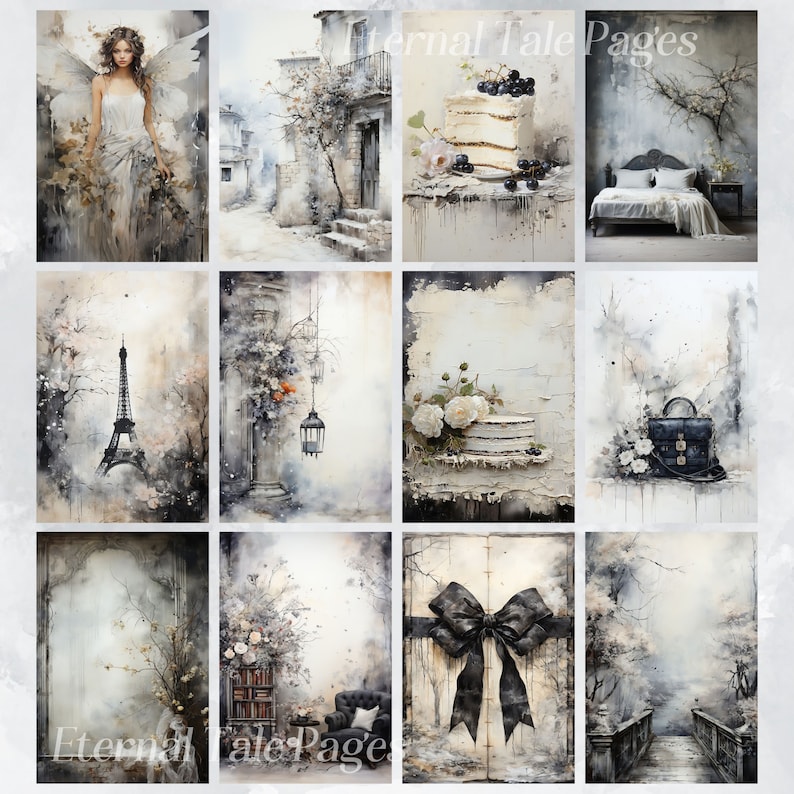 Black and White Shabby Chic Junk Journal Pages, Scrapbooking ...