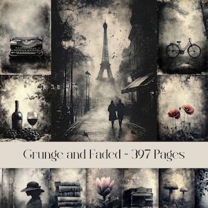 Grunge und verblasste Seiten, digitales Papier, Junk Journal, Fotos, schwarz, dunkel, Scrapbookpapier, druckbare Bilder, verwittert, strukturiert, Tinte