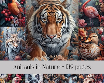 Watercolor Animal Junk Journal Pages: Safari & Farm (Digital Paper)