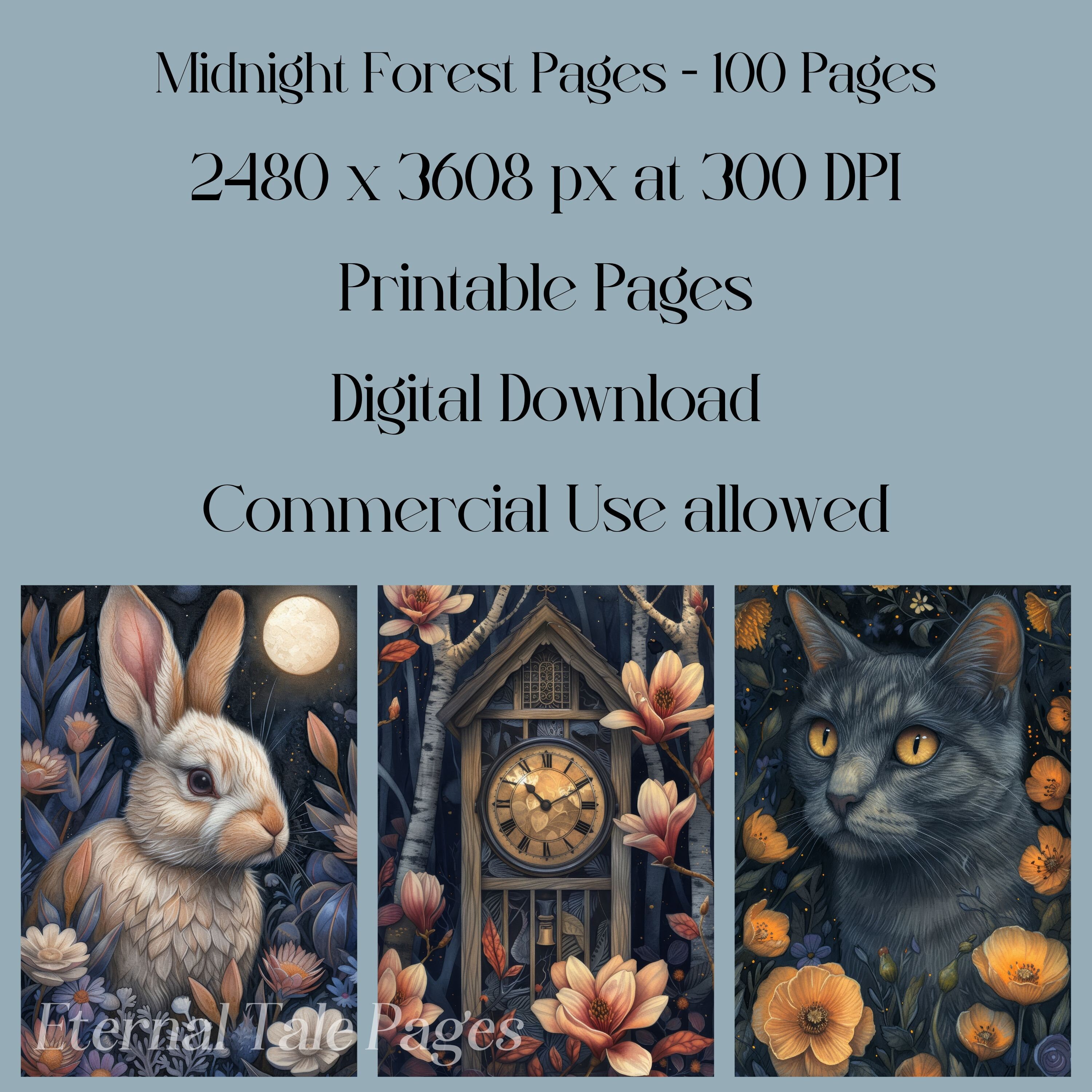Midnight Forest Junk Journal Pages: Floral Watercolor (digital Paper ...