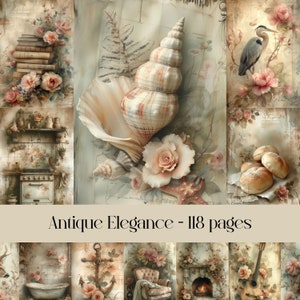 Pagine di diario Antique Elegance Junk, shabby chic, pagine di collage, materiale effimero digitale, materiale effimero vintage, album, carta per decoupage