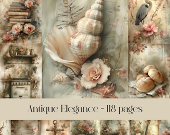 Antique Elegance Junk Journal Pages: Shabby Chic Ephemera (Digital Download)