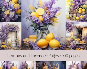Lemons and Lavender Junk Journal Pages: Floral Scrapbook Paper (Digital)