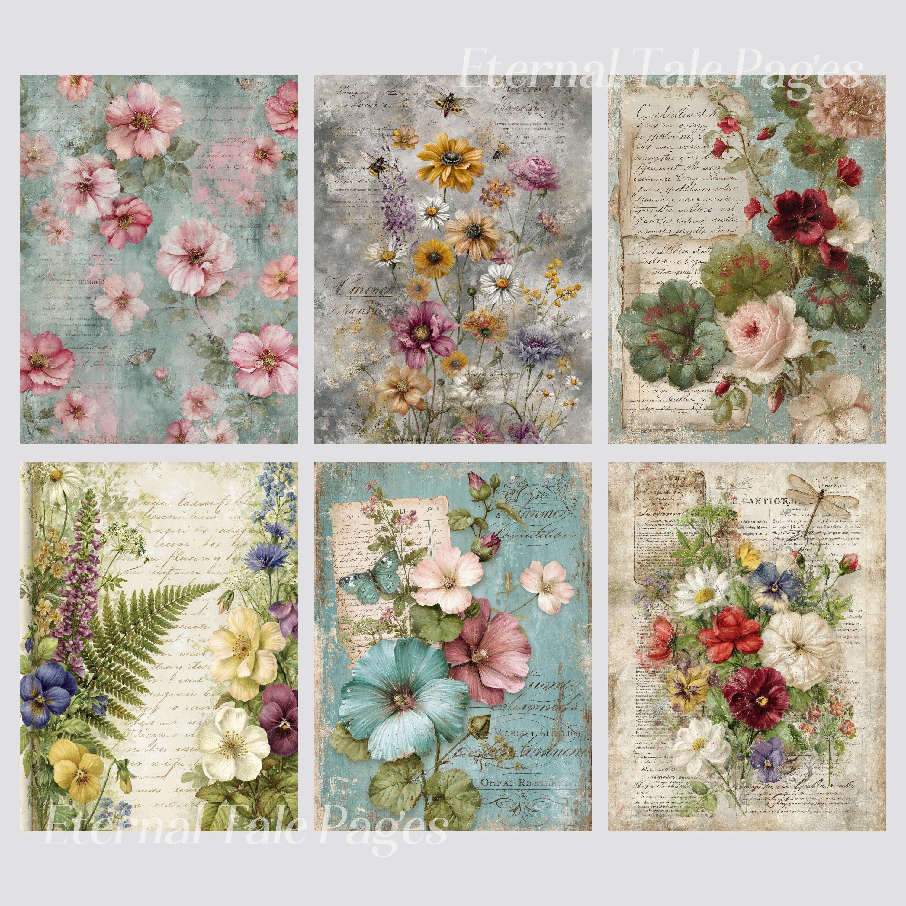 Summer Garden Junk Journal Pages, Shabby Chic Floral Botanical Prints ...