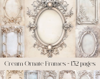 Ornate Rococo Frame Digital Paper: Cream Beige Junk Journal (Digital Download)