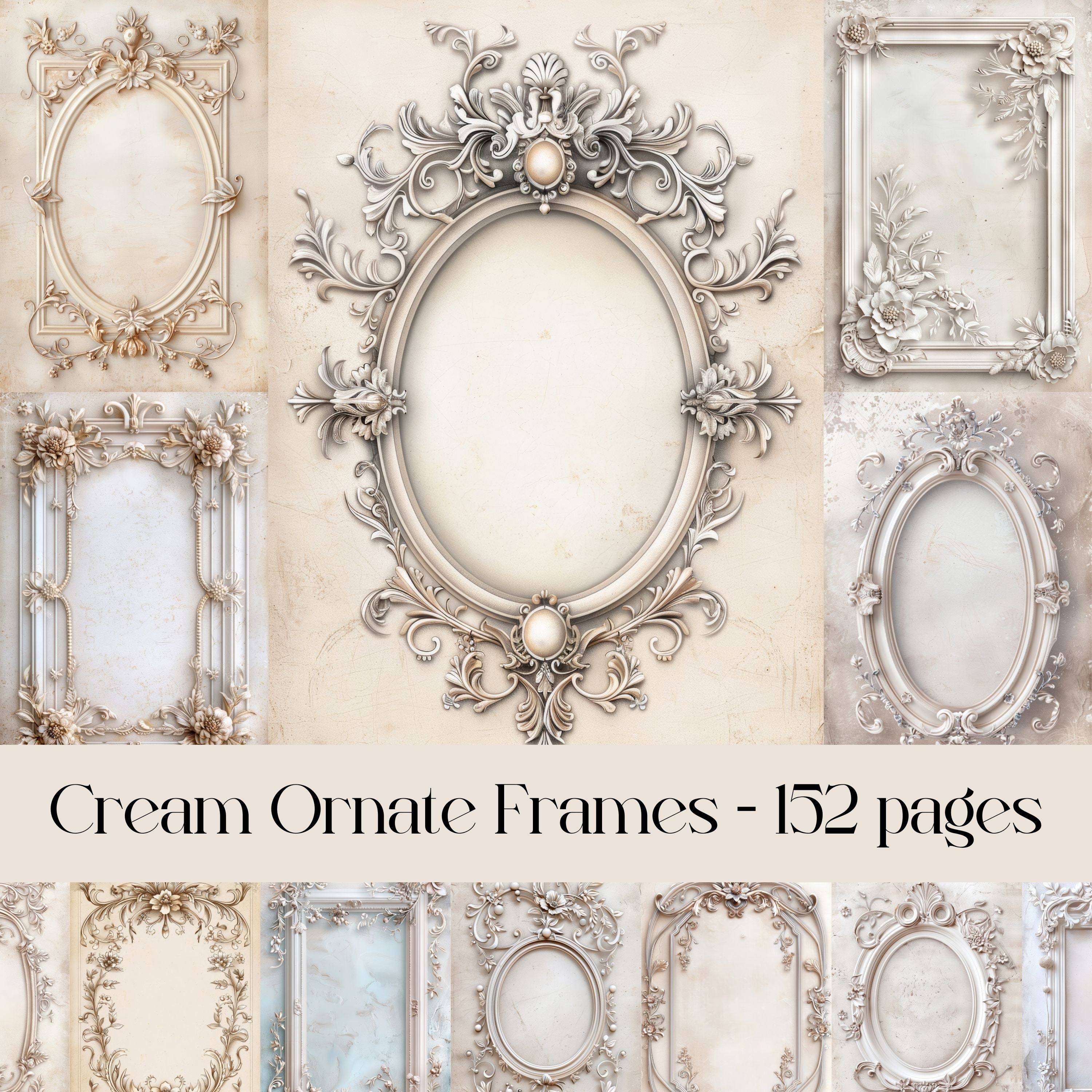 Cream Beige Ornate Frames, Digital Paper, Scrapbook, Junk