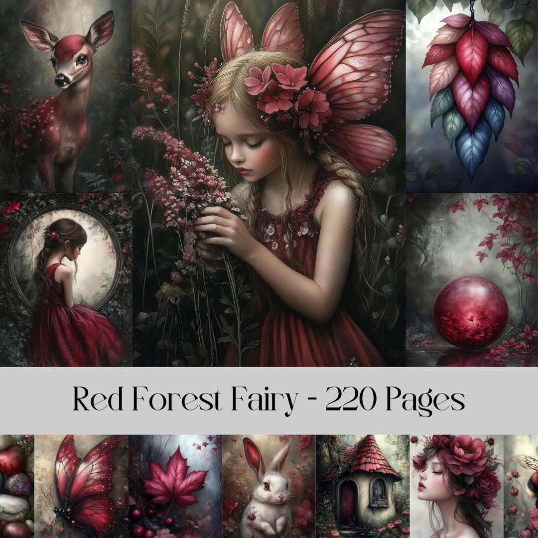 Red Forest Fairy Junk Journal Pages: Printable Scrapbook Paper (digital ...