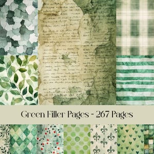 Green Filler Paper, digital paper, scrapbook paper, junk journal paper, sage green, forest green, stripes, flowers, leaves, background paper