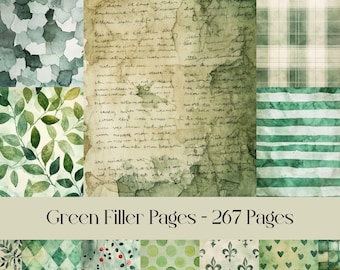 Saliegroen digitaal papier: plakboekpagina's met bloemen (digitale download)