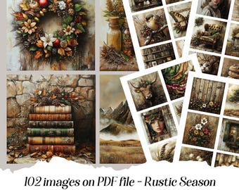 Cuadrados efímeros de estilo cottagecore: Papel rústico otoñal para álbumes de recortes (descarga digital)