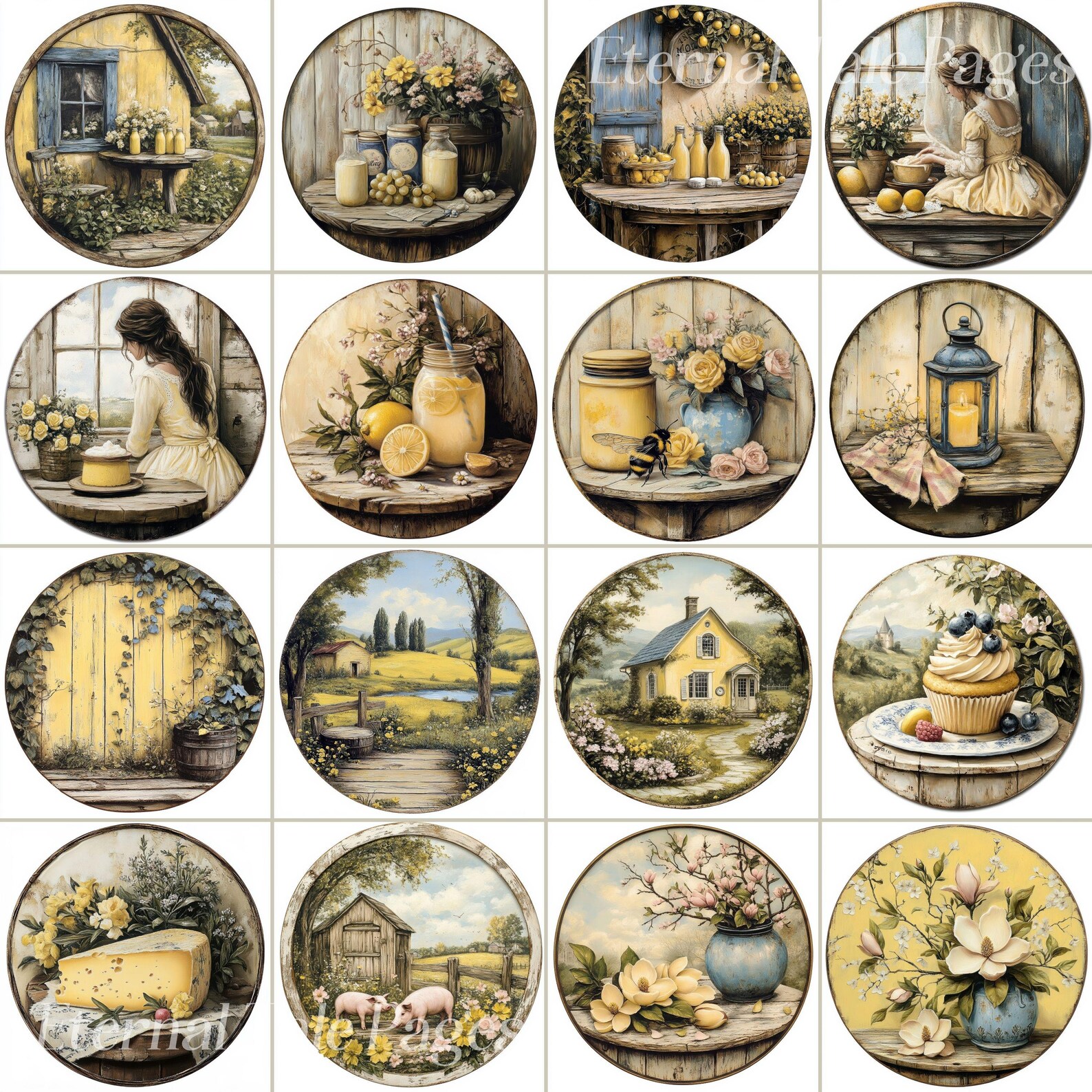 Farmhouse Round Frame Images: Cottagecore Scrapbook Designs (digital Download) - Etsy
