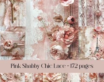 Papier numérique rose dentelle shabby chic : 172 pages de journal indésirable (téléchargement numérique)