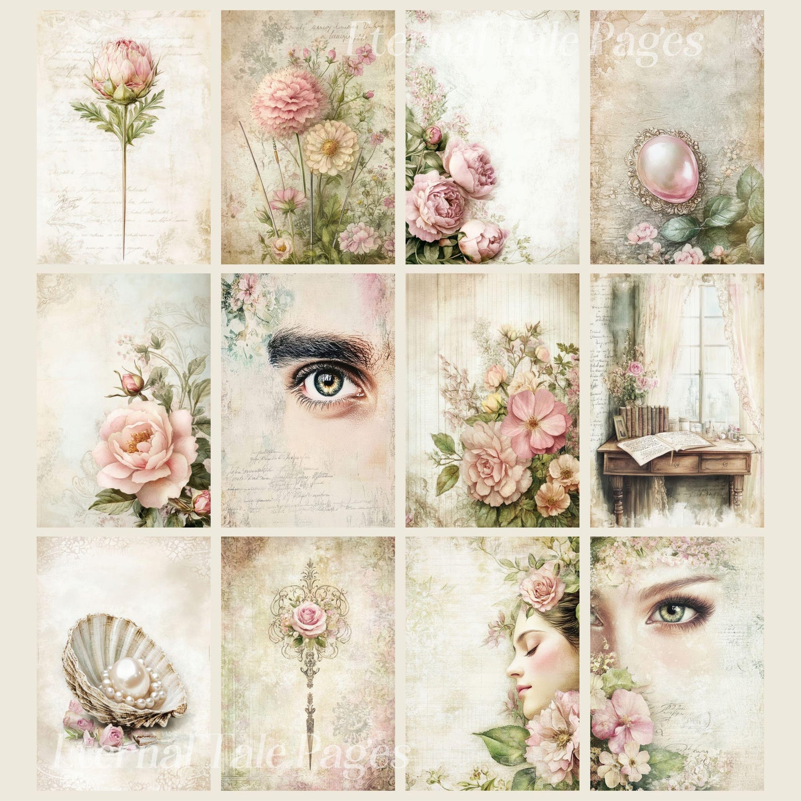 Vintage Floral Digital Paper: Shabby Chic Junk Journal (166 Pages ...