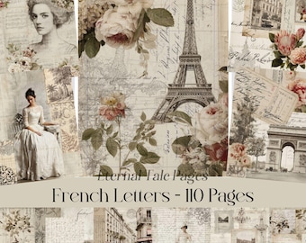 French Vintage Junk Journal Kit, Paris Ephemera Printable Pages (Digital Download)