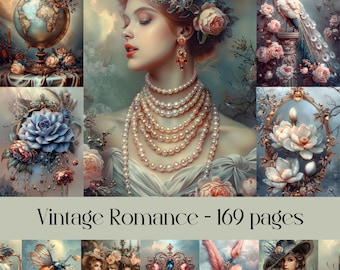 Vintage Romanze Digitales Papier: Rokoko Floral Ephemera (Digitaler Download)