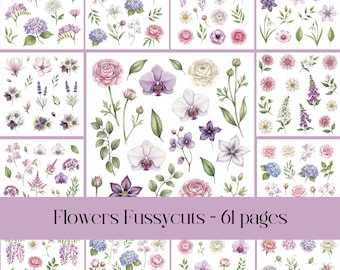 Pingelige Schnitte: Pink & Lila Vintage Botanische Aufkleber (Digitaler Download)