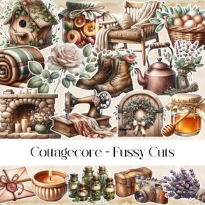 Cottagecore Fussy Cuts: Rustic Scrapbook Stickers (Digital)