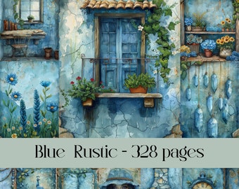 Papel rústico azul para álbumes de recortes: texturas vintage, estilo rústico (descarga digital)