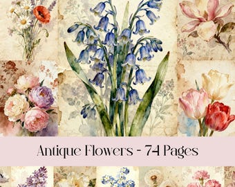 Antique Floral Journal Pages, Vintage Botanical Ephemera (Digital Download)