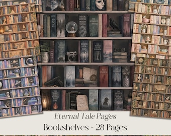 Bookshelf Printable Papers: 28 Vintage Library Junk Journal Pages