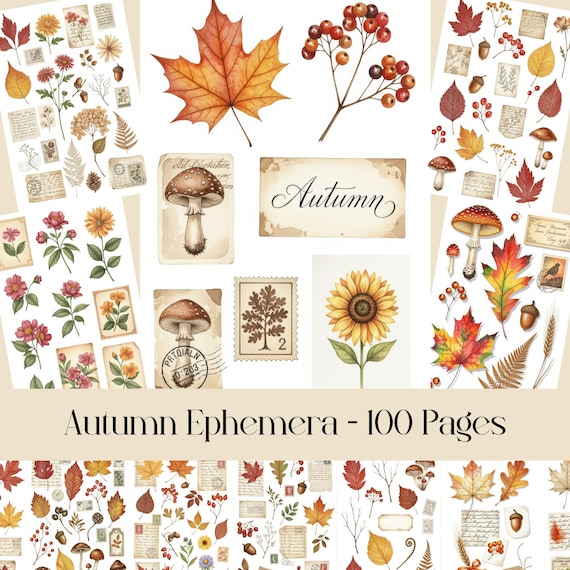 Autumn Ephemera Kit: 100 Vintage Fall Journal Pages (Digital Download)