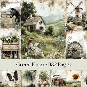 Green Farm Pages, carta digitale, diario spazzatura, carta per scrapbooking, natura, animali, campagna, cottage, rustico, estate, funghi, stampabile