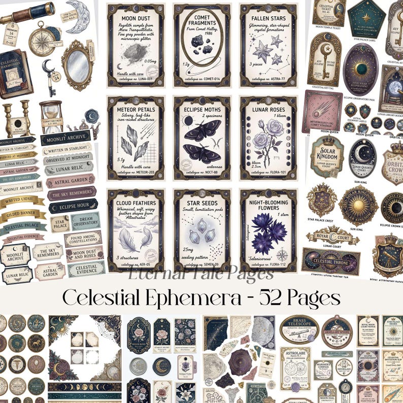 Celestial Ephemera Junk Journal Kit, Vintage Astronomy, Moon Phases ...