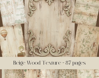 Beige Wooden Texture Digital paper, Shabby Chic backgrounds for junk journals and scrapbooking