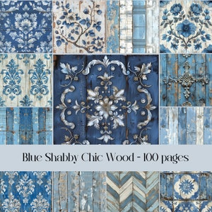 Blue Shabby Chic houtstructuur, junk journal, plakboekpapier, digitaal papier, afdrukbaar papier, verweerd hout, decoupagepapier, vintage look
