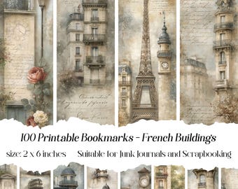 Französische Gebäude Lesezeichen, Vintage Paris Ephemera, Junk Journal Zubehör (Digitaler Download)