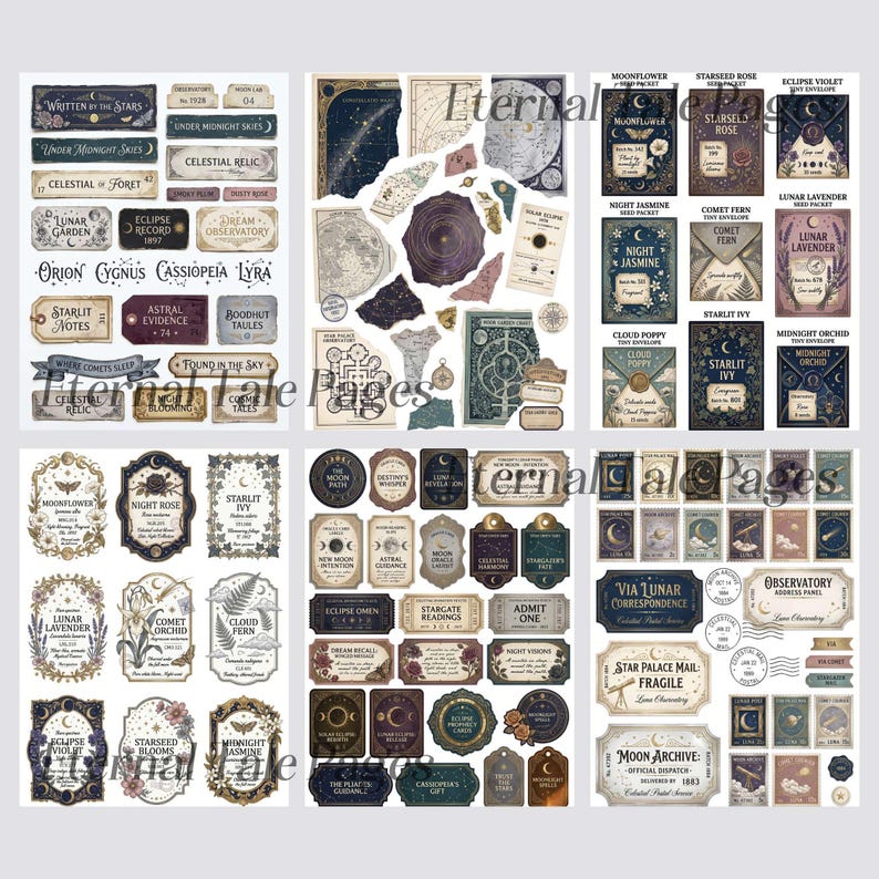 Celestial Ephemera Junk Journal Kit, Vintage Astronomy, Moon Phases ...