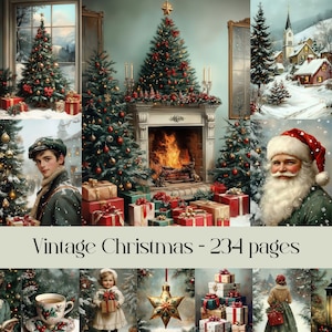 Vintage Christmas, papier cyfrowy, okres świąteczny, junk journal, papier do scrapbookingu, święta zimowe, boże narodzenie, antyczny, święty mikołaj, ozdoby, śnieg