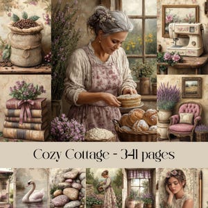 Pagine di Cozy Cottage, carta digitale, diario spazzatura, carta per scrapbooking, cottage rustico, cottagecore, lavanda, vita in campagna, vintage