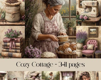 Cozy Cottage Digital Paper: Junk Journal, Scrapbook (PDF Download)