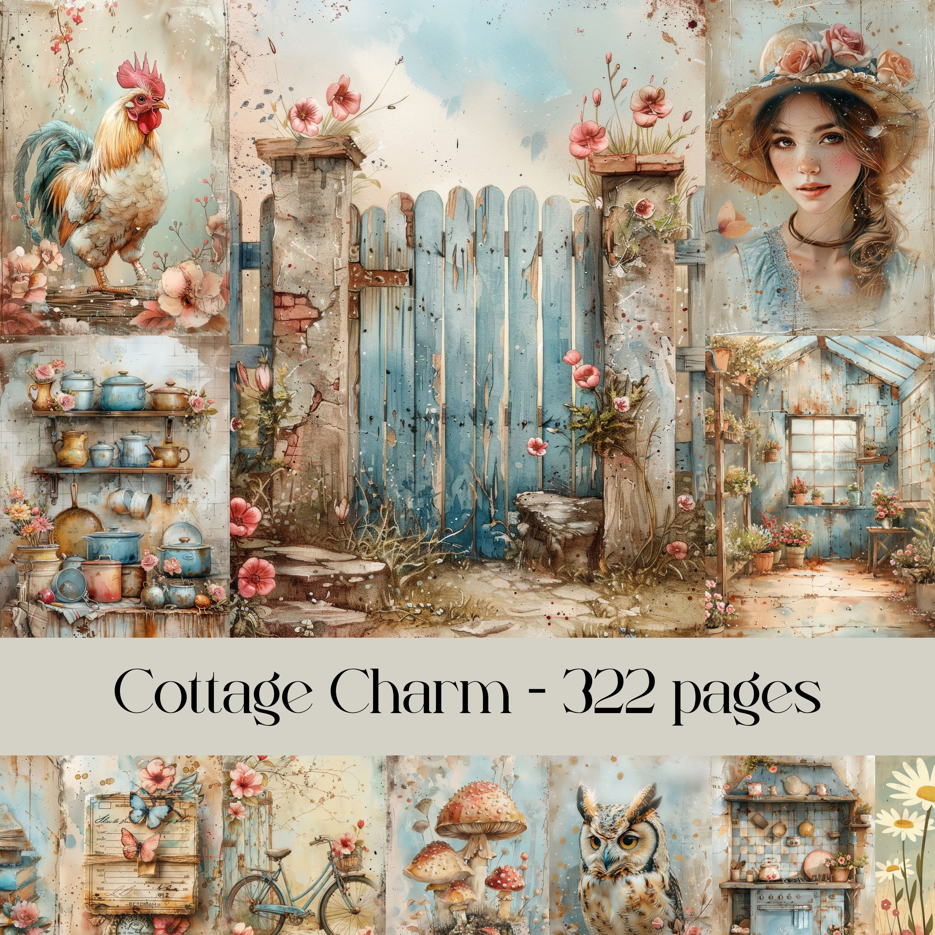 Cottagecore Watercolor Paper: Junk Journal Scrapbook (Digital Download)