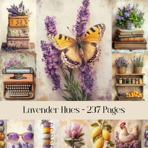 Lavendeltinten, junkjournal, digitaal papier, bloemen, rustiek huisje, plakboekpapier, botanisch, frans platteland, afdrukbare ephemera