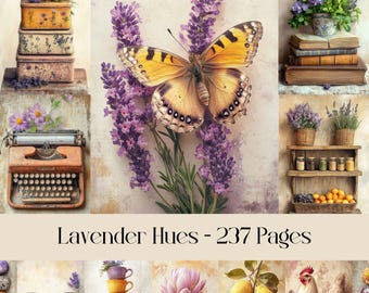 Páginas de diario basura en tonos lavanda: Efímeras rústicas de cabaña (digitales)