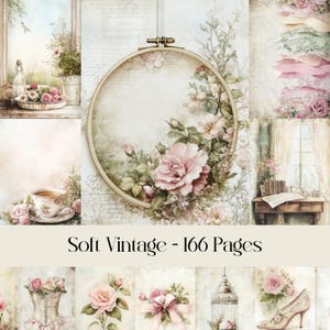 Soft Vintage Pages, carta digitale, diario spazzatura, femminile, shabby chic, carta per scrapbooking, floreale, rose, beige, neutro, pergamena, stampabile