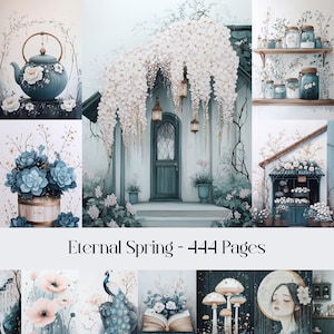 Eternal Spring Papers, digitaal papier, sereen, rust, kalmte, door de natuur geïnspireerd, bloemenpapier, junkjournal, plakboekpapier, scènes