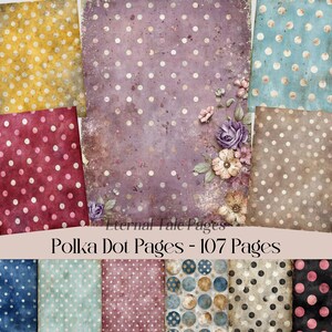 Polka Dot Digital Paper, Distressed Texture, Shabby Chic Junk Journal Backgrounds (Digital Download)