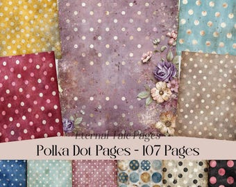 Polka Dot Digital Paper, Distressed Texture, Shabby Chic Junk Journal Backgrounds (Digital Download)