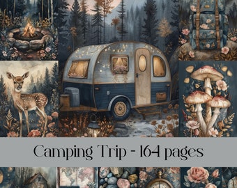 Camping Trip, Scrapbook Papier, Junk Journal, Natur, Exkursion, Landschaft, digitales Papier, druckbare Bilder, Roadtrip, Abenteuer